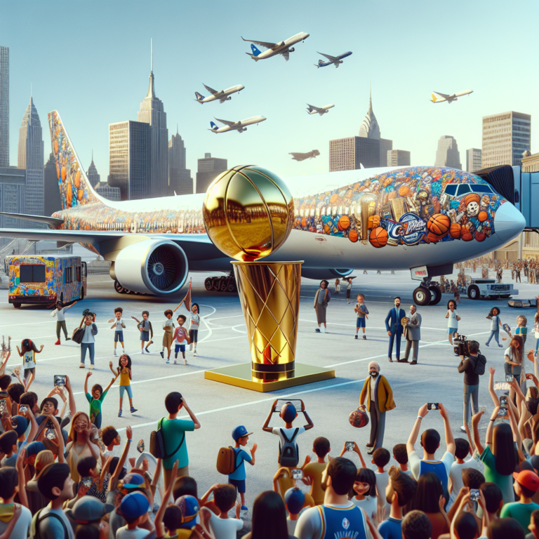 Emirates A380 Arrives in New York with NBA Cup