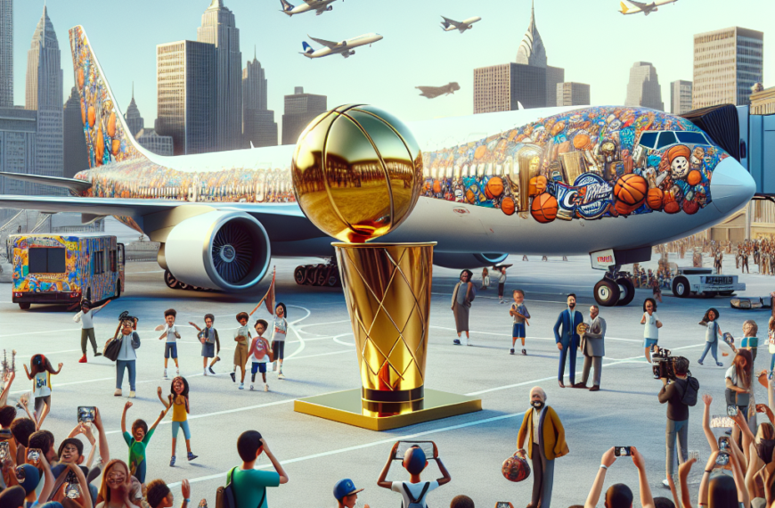 Emirates A380 Arrives in New York with NBA Cup
